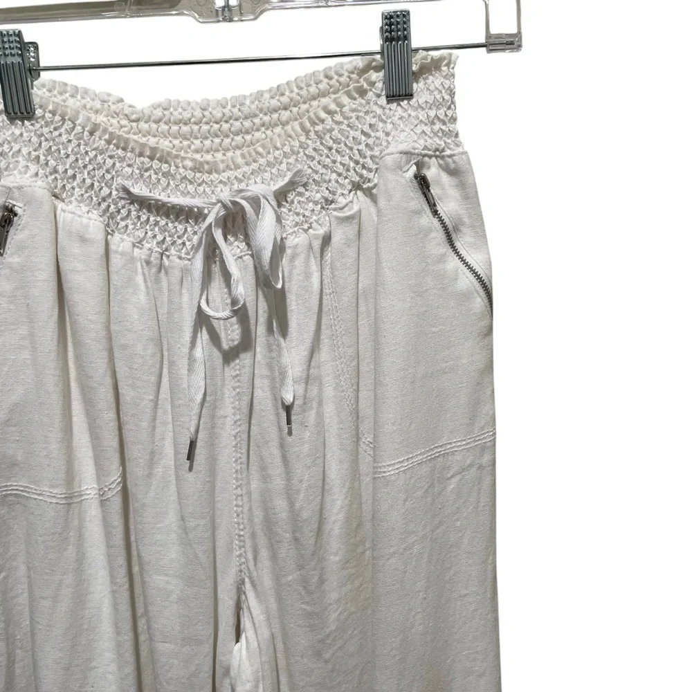 Ci Sono Smocked Waist Linen Blend Pants White Women’s Large - Picture 4 of 8